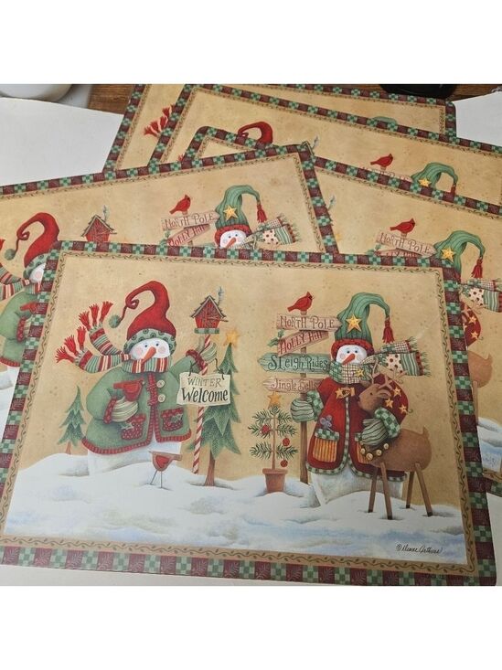 Other - Vintage 5-Piece Set Christmas Snowmen Cork Backing Placemats